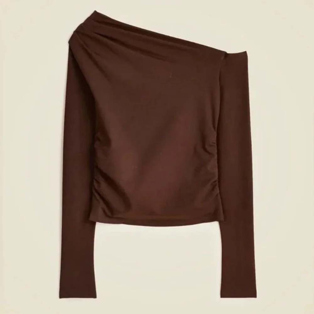 NEW J. CREW Asymmetrical off-the-shoulder top stretch cotton blend brown Size XS